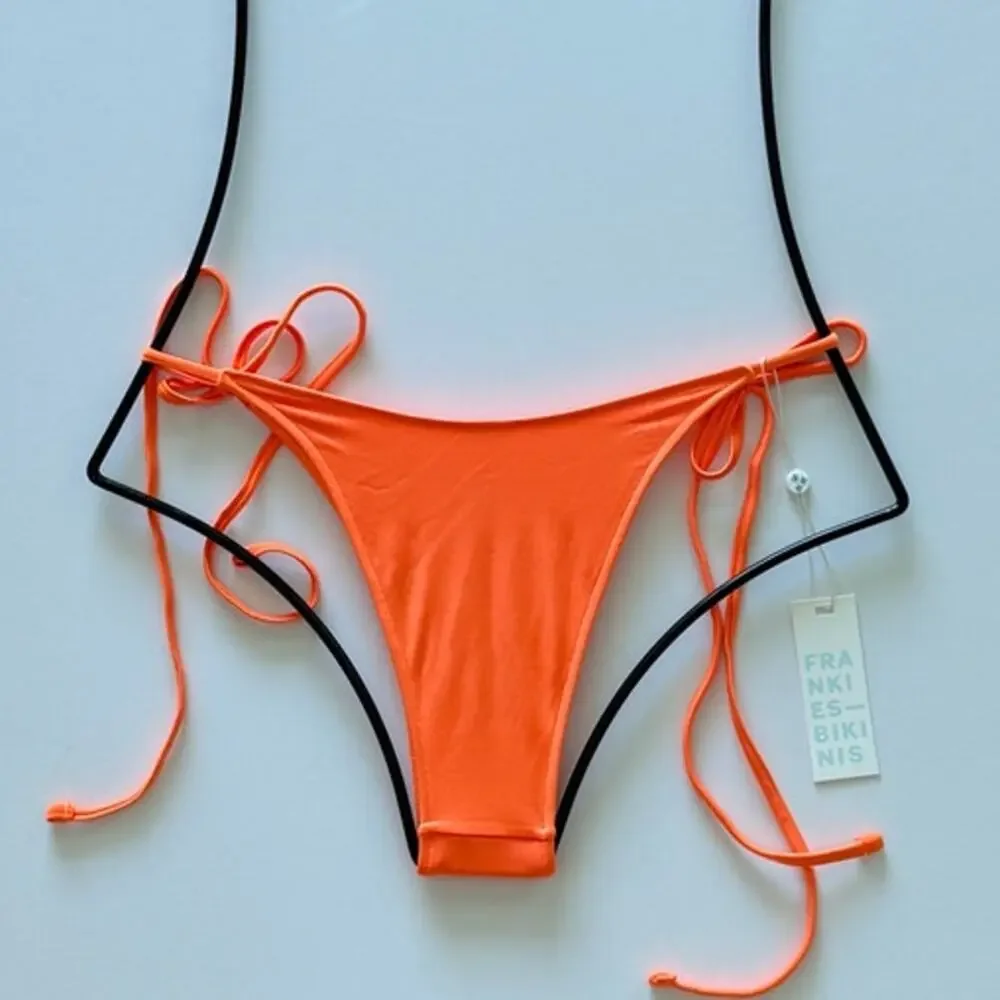 Frankie’s Bikinis Divine Shine Tie Bikini Bottom - Cuties Orange - L - NWT